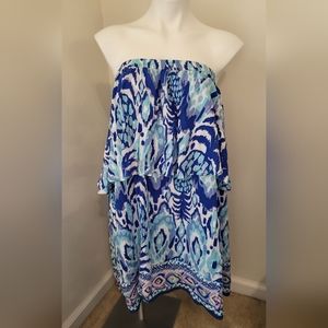 Lilly Pulitzer Quincy Swing Dress Tropi Call Me Engineered Blue Sz M strapless